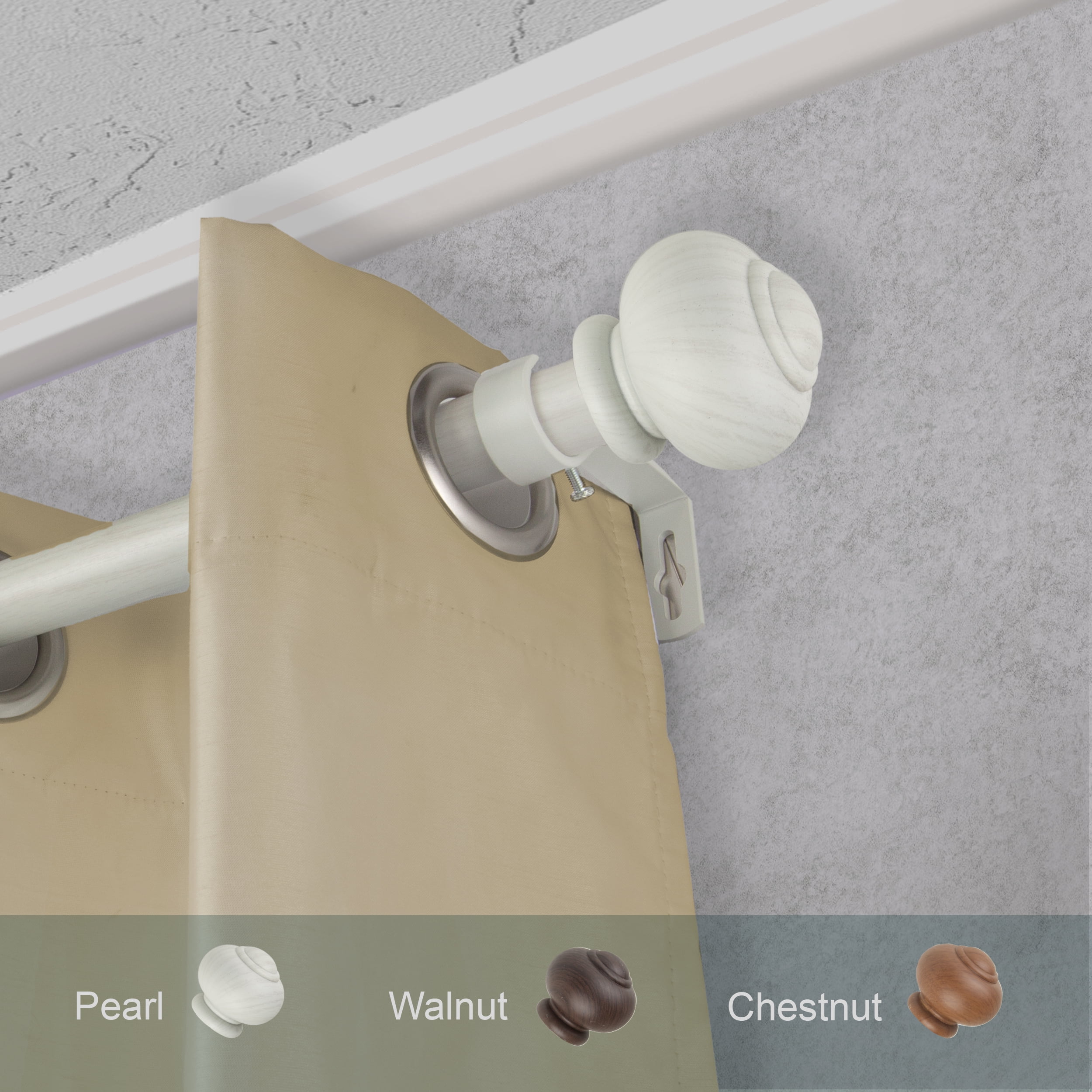 1" Dia Faux Wood Curtain Rod 28-48 inch with Faven Finials - Pearl White