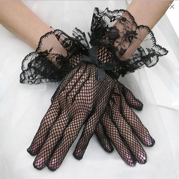 D-GROEE Ladies Lace Floral Gloves Elegant Short Lace Bowknot Gloves Courtesy Summer Gloves for Wedding Parties