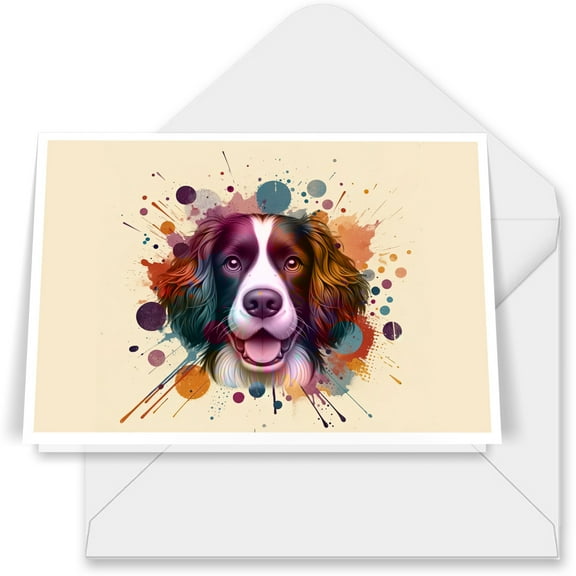 English Springer Spaniel Portrait Watercolor Vintage Retro Styles 7x5in Folded Greeting Card Springers Dog Lover Gifts Single Note Card with Envelope - 00001
