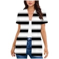 thumbnail image 3 of UVEASISHA Women Striped Short Sleeve Cardigan Open Front V Neck Casual Duster Soft Lightweight Outerwear with Pockets for Spring Summer Black L, 3 of 6