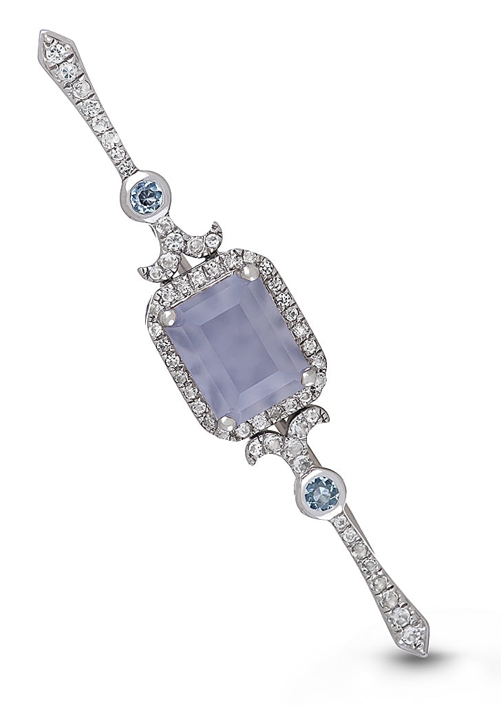 Sterling Silver, Blue Chalcedony, Blue Topaz Stick Pin, Bridal Bouquet Pin The Betty by With You Lockets by With You Lockets