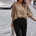 thumbnail image 4 of Womens Shirts Blouse Women's Fashion Round Neck Long Sleeve Button Decoration Solid Color Loose Top, 4 of 4