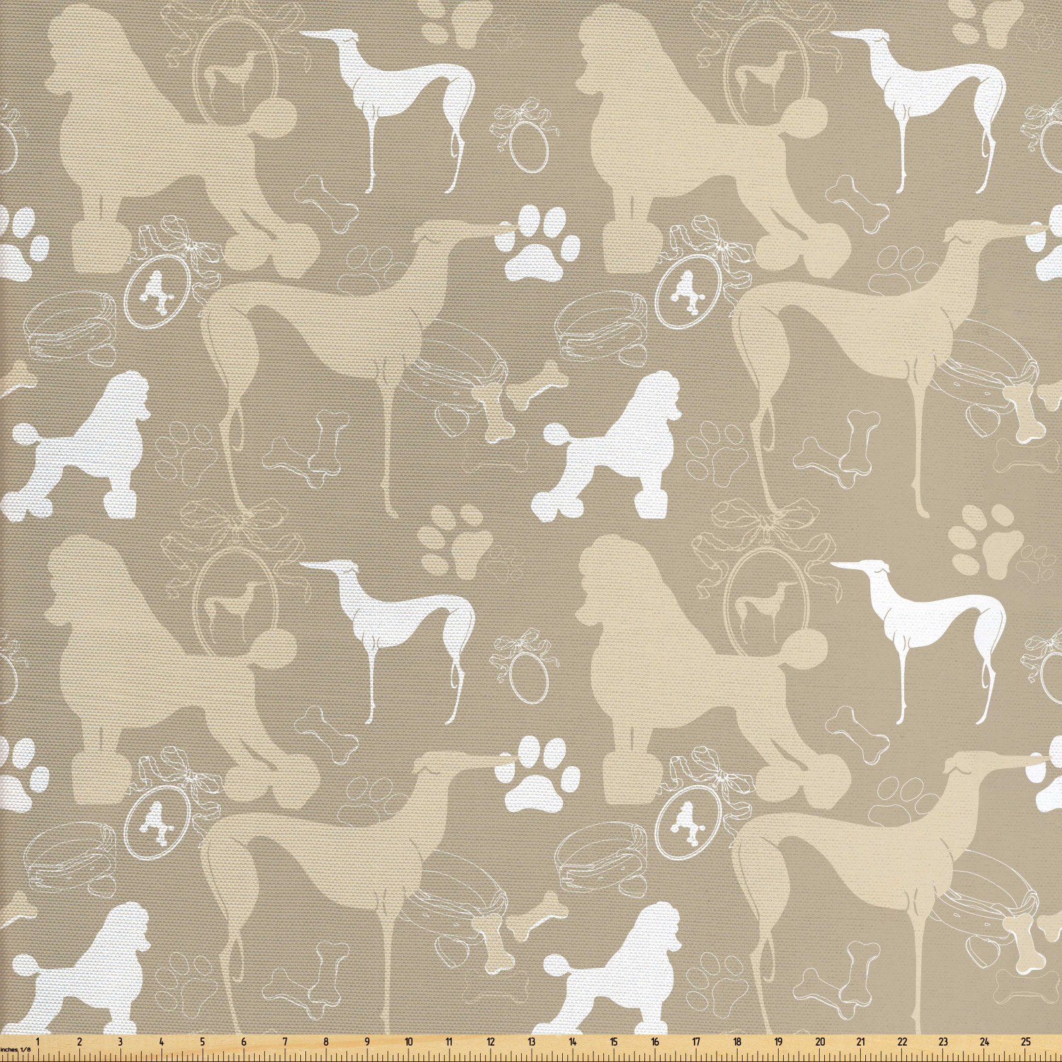 Dog Lover Fabric by The Yard, Pet Animals Accessories Leash Paw Print