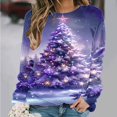 thumbnail image 2 of Feancey Christmas Tree Sweatshirts for Women Novelty Xmas Graphic Crewneck Pullover Holiday Casual Loose Fit Long Sleeve Tunic Sweatshirt Tops Purple L, 2 of 7
