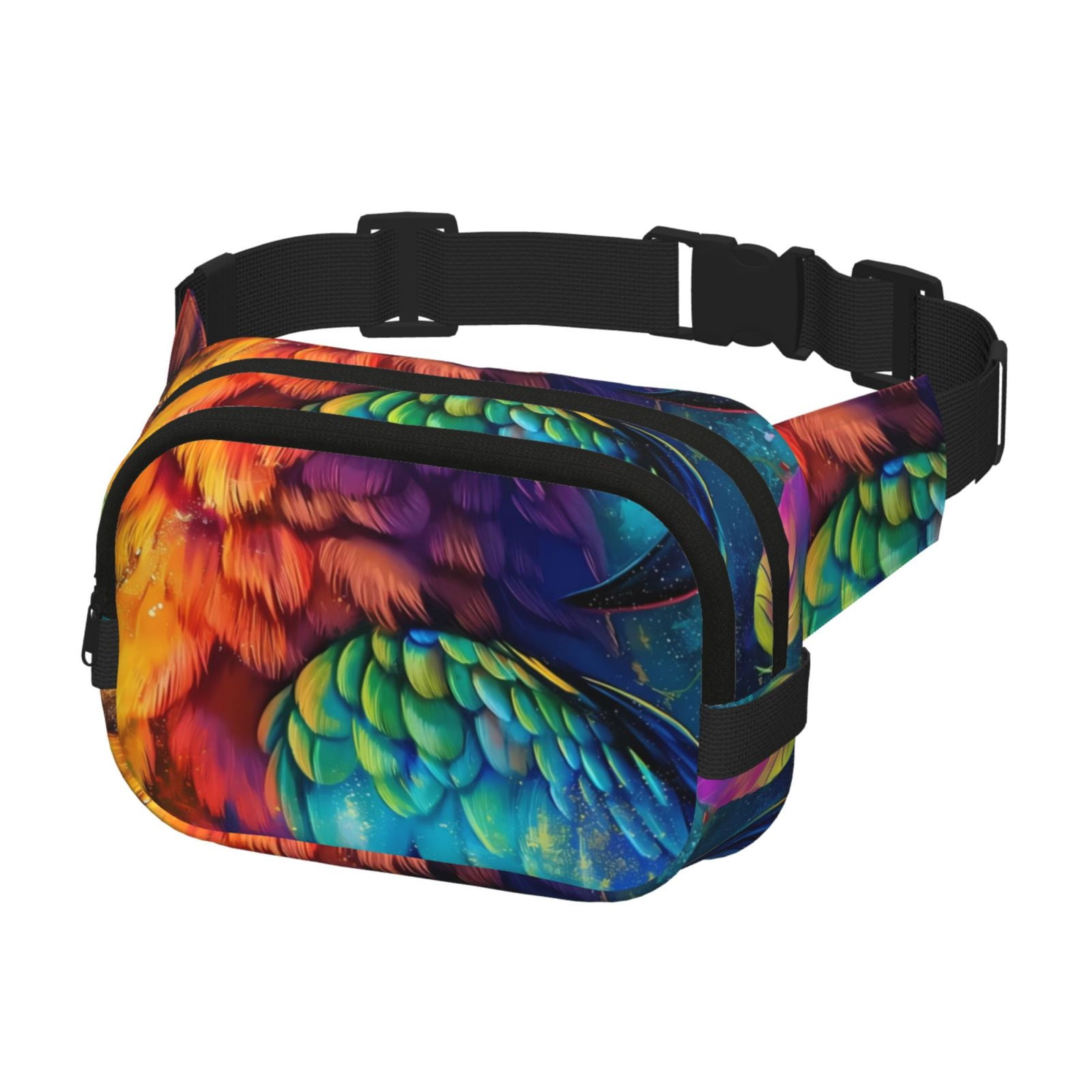 Picia Colorful Parrot Jungle Dream Print Square Double-Layer Waist Bag Mini Adjustable Waist Belt Bag Exercise Running Travel Hiking