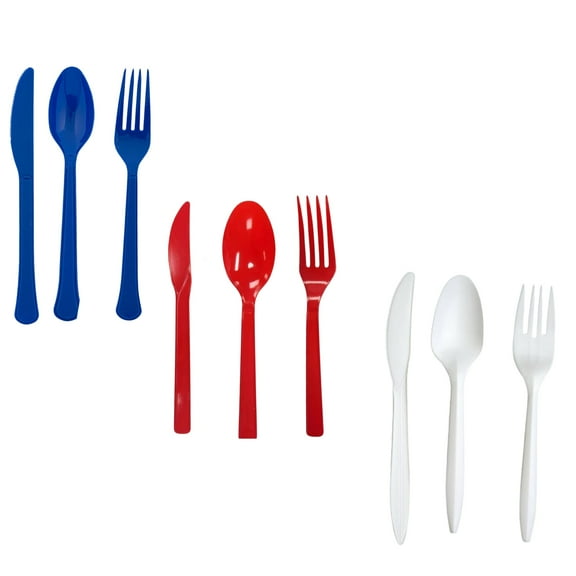 NS Patriotic Heavy Duty Plastic Cutlery Party Supply Set, Red White & Blue, 144 Piece