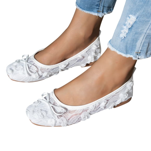 Willtoo Womens Mesh Ballet Flats Closed Toe Bowknot Floral Mary Jane Shoes Breathable 2026 Dress Flats Shoes
