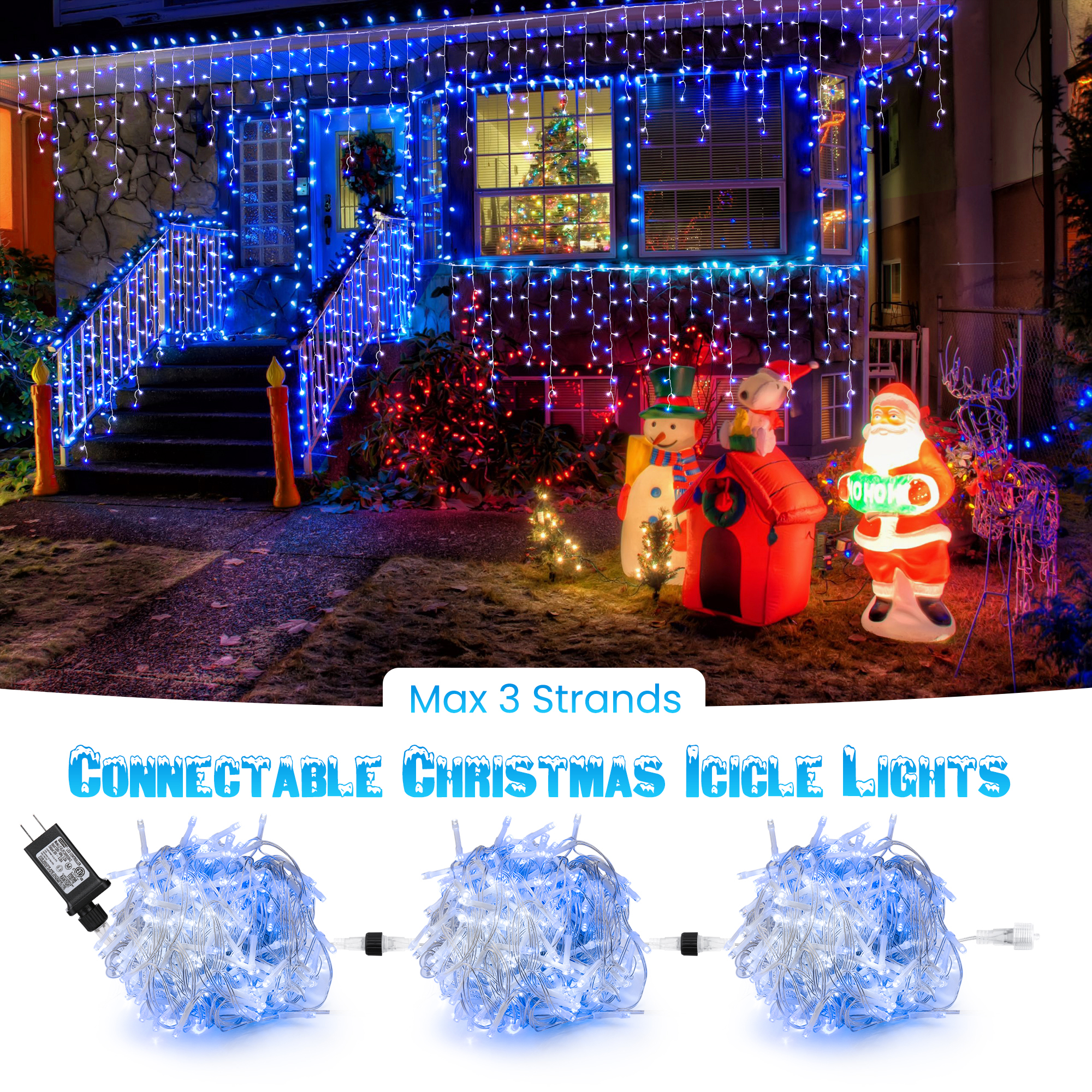 Toodour 360 LED White & Blue Icicle Christmas Lights photo 2