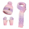 thumbnail image 2 of dgysar Kid Boys Girls Winter Hat Gloves Scarf Set 3PC Fleece-Lined Pom-Pom Earflap Hat + Scarf + Gloves Colorblock Knit Set 3-10 Purple Pink, 2 of 3