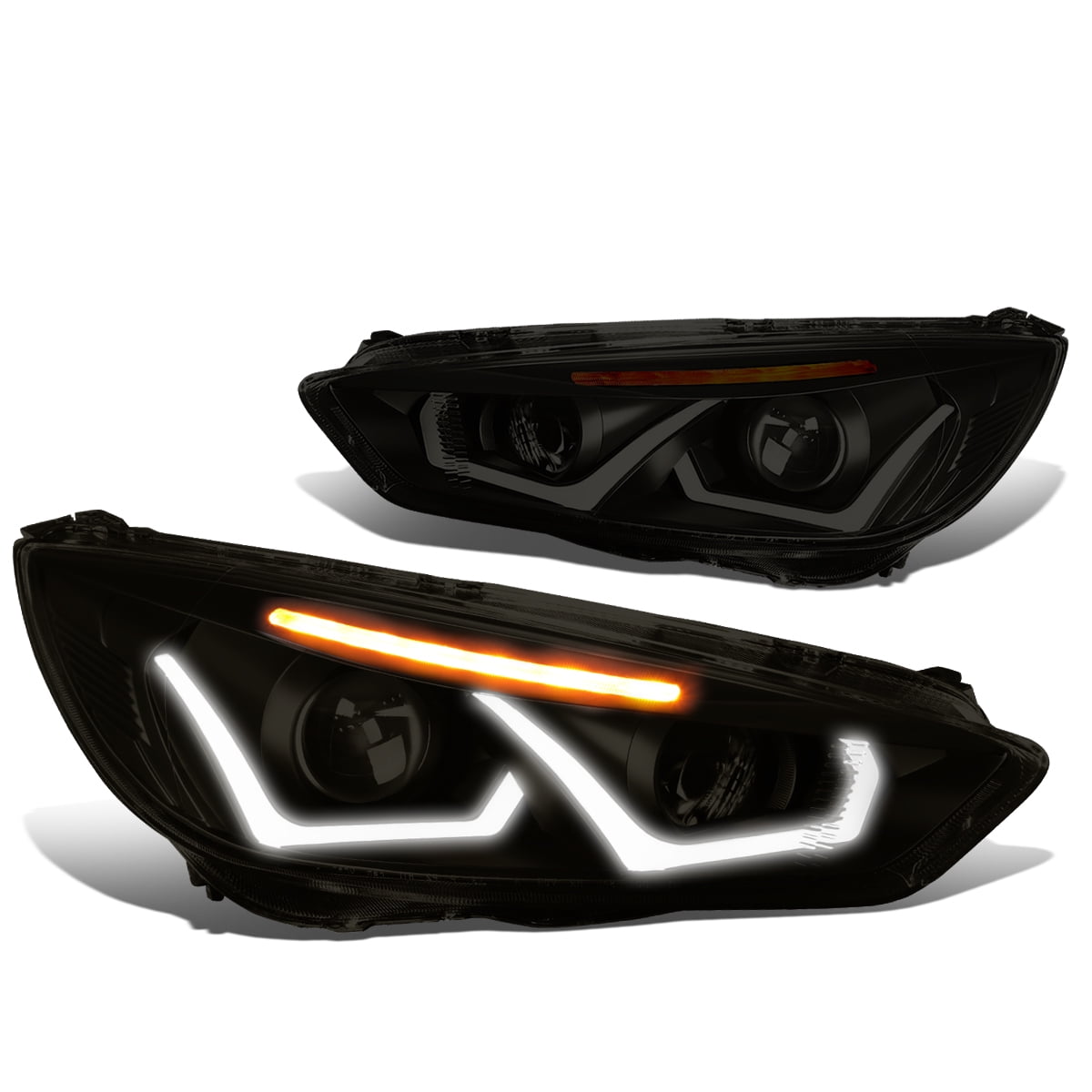 LED Dual Halo Fit 2015-2018 Ford Focus Smoked Amber Projector Headlight/Lamp 