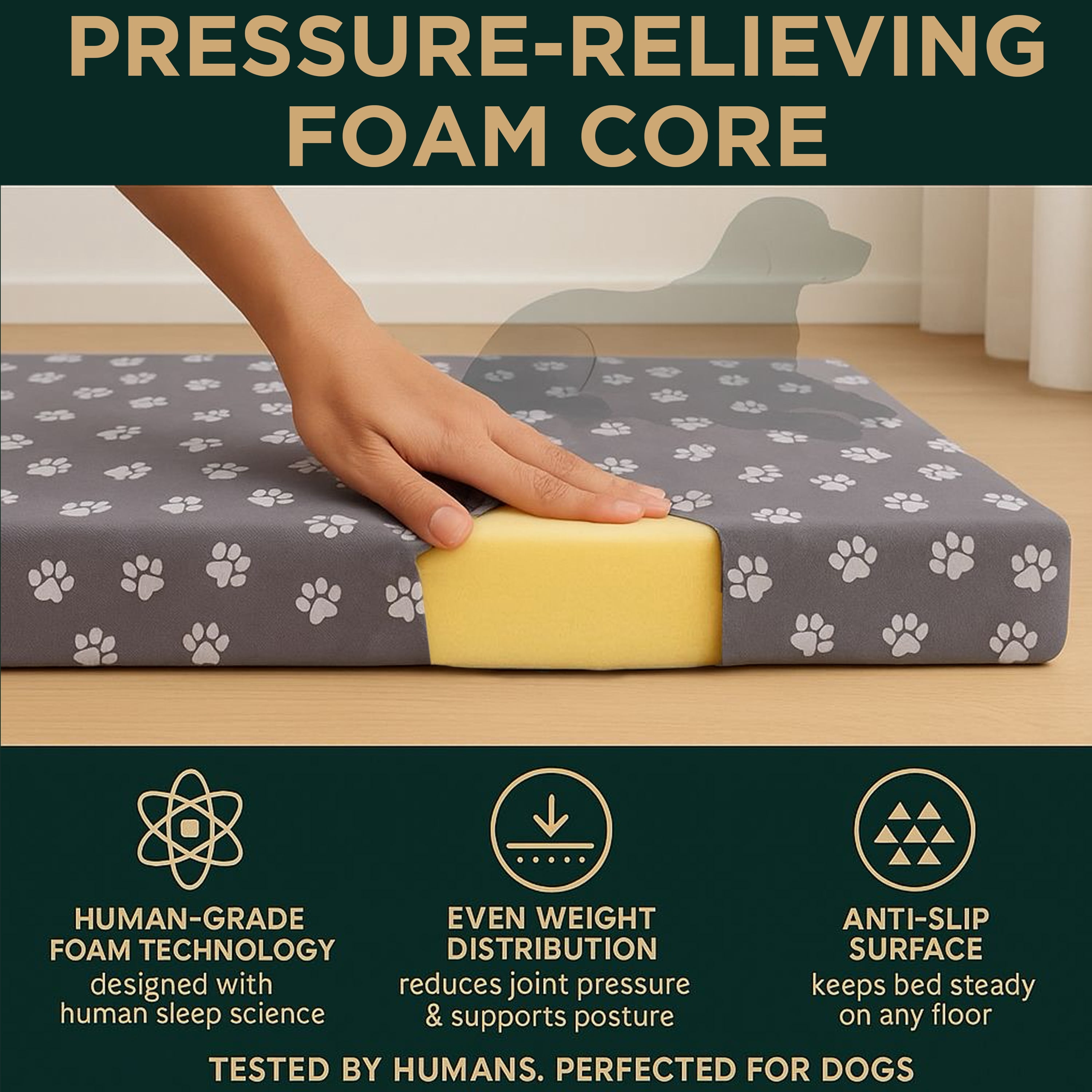 DecorX Human Dog Bed for Adults, 60x30 in Orthopedic Mattress, Protective Liner, 100% Cotton Fitted Sheet, Breathable & Easy-Clean, Gray