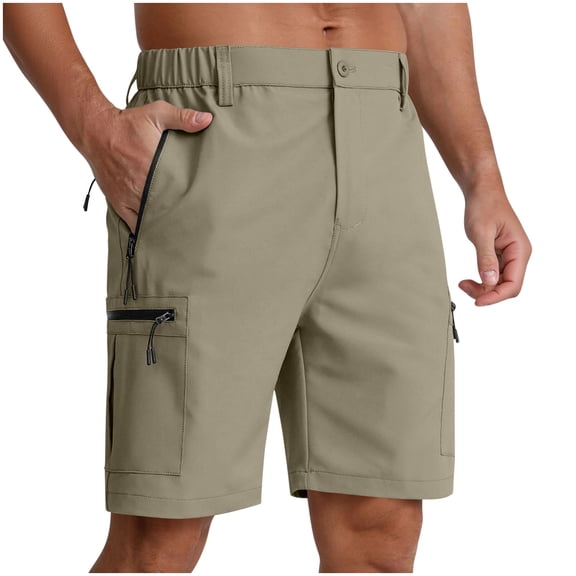 hoksml Men's Elastic Waist Quick Dry Cargo Shorts, Multi Zip Pocket Outdoor Hiking Casual Shorts for Daily Travel Wear