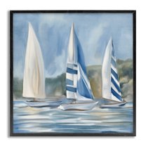 Stupell Industries Sailboat Trio Drifting Coastal Painting Gray Framed Art Print Wall Art, 24 x 24