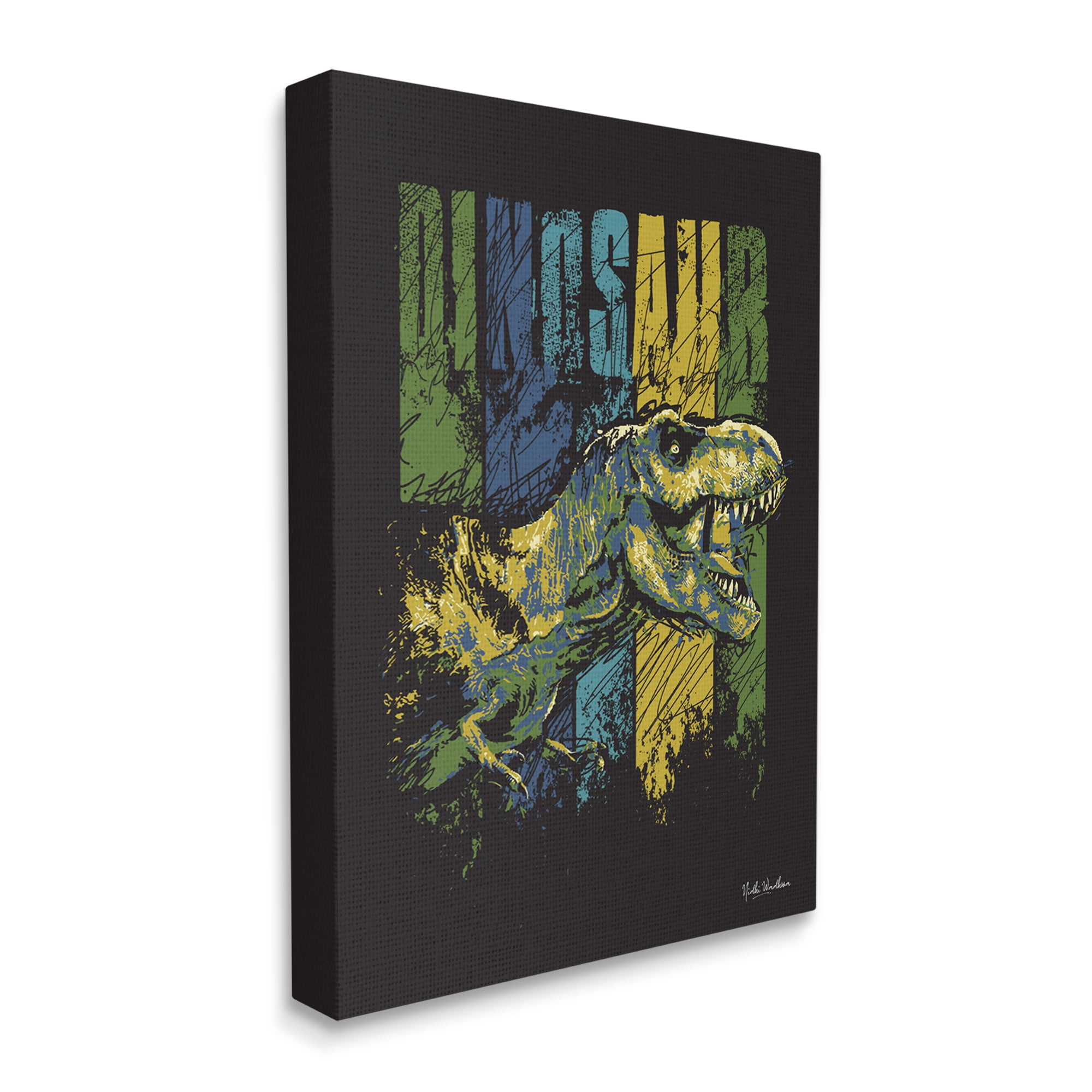 Stupell Industries Dinosaur T-Rex Illustration Animals & Insects Painting Gallery Wrapped Canvas Print Wall Art, 36 x 48