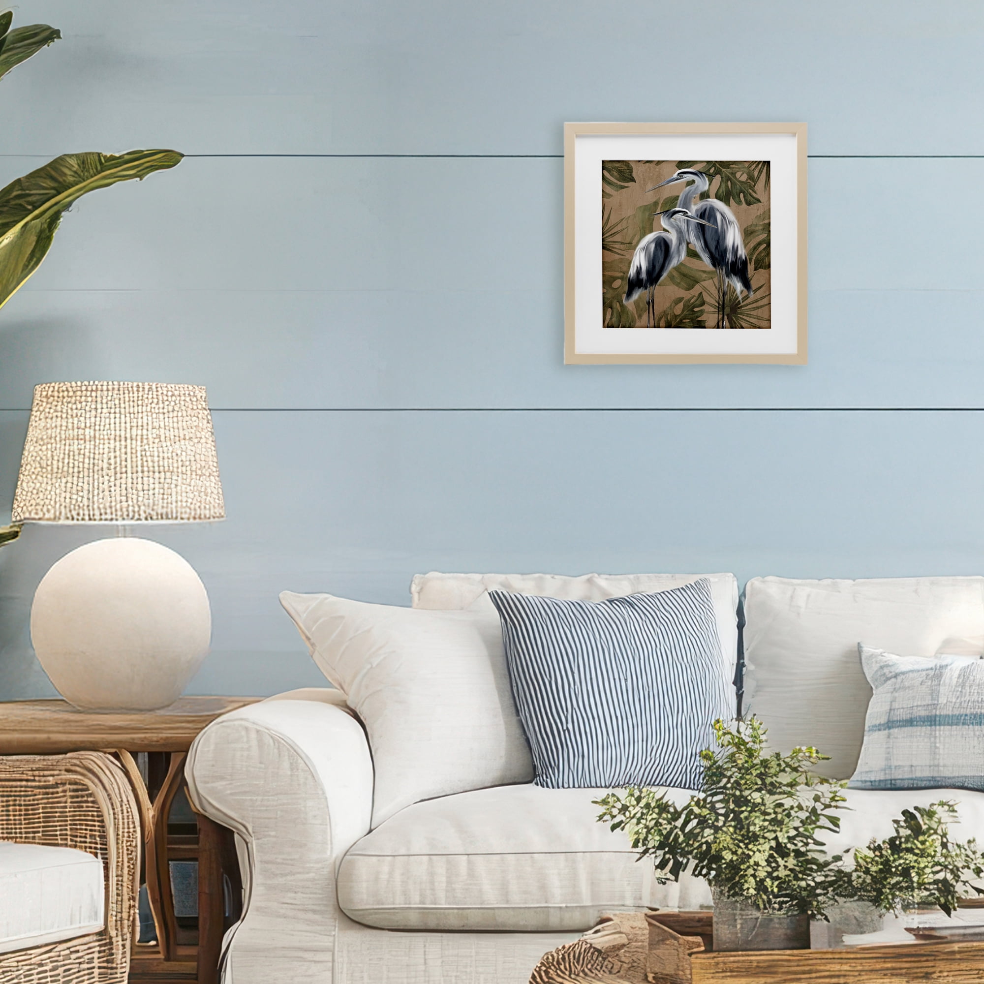 Stupell Industries Two Herons over Tropical Leaves Birch Framed Print Under Glass, design by Kim Allen