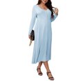 thumbnail image 4 of INSPIRE CHIC Womens Maternity Dresses Button Pleated Knit  Long Sleeve Photoshoot Pregnancy Maxi Dress M Light Blue, 4 of 6
