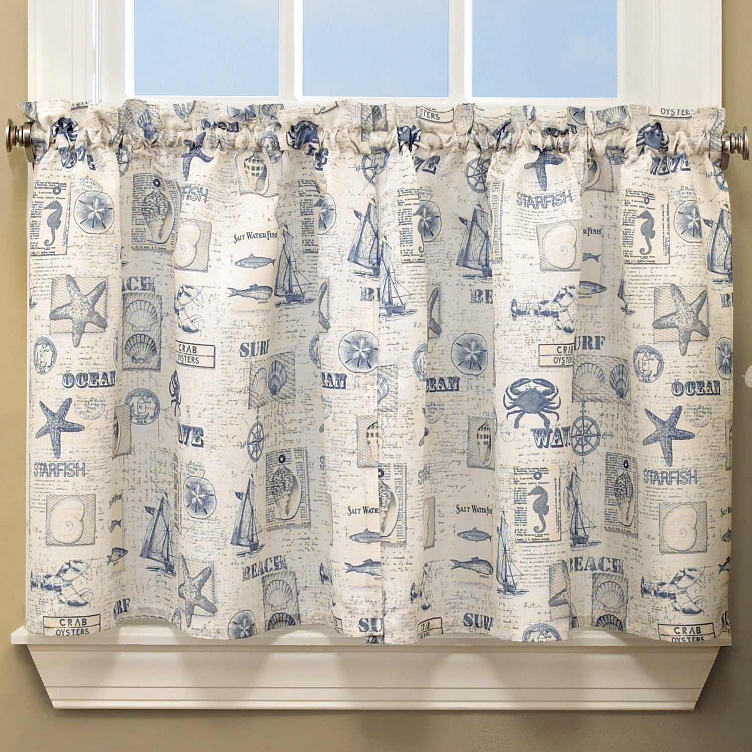 By The Sea Printed Ocean Beach Images Kitchen Curtains 24", 36" Tier