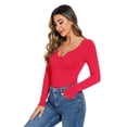 thumbnail image 6 of REORIA Womens V Neck Long Sleeve Bodysuit Slim Fit Basic Thong Tops for Female, 6 of 10