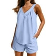 thumbnail image 6 of Besolor Womens Pajama Sets Summer Casual V Neck Sleeveless Shirts and Shorts Sets Sleepwear with Pockets, 6 of 7