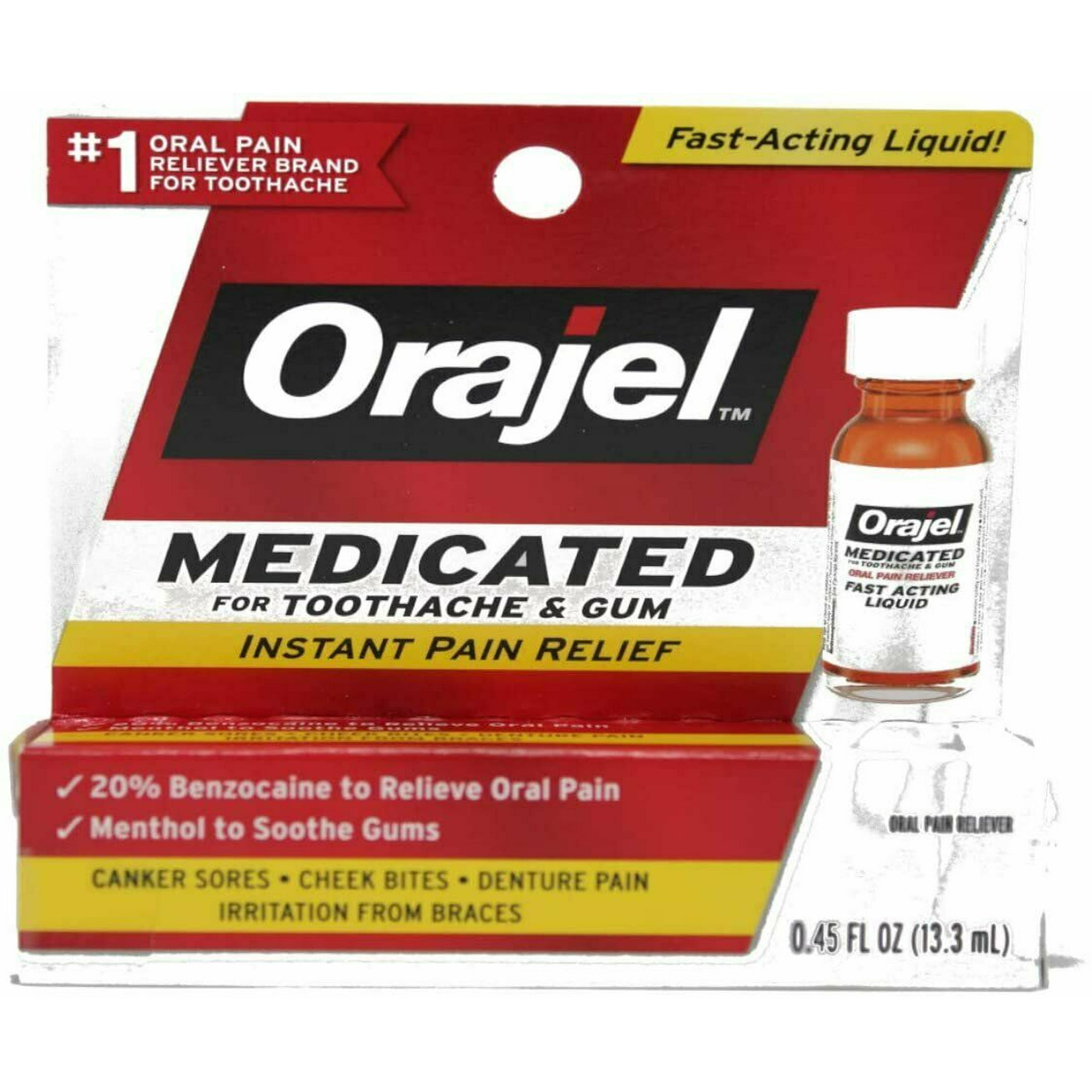 Orajel Instant Pain Relief Gel Toothache Maximum Strength, 0.45oz, 4-Pack