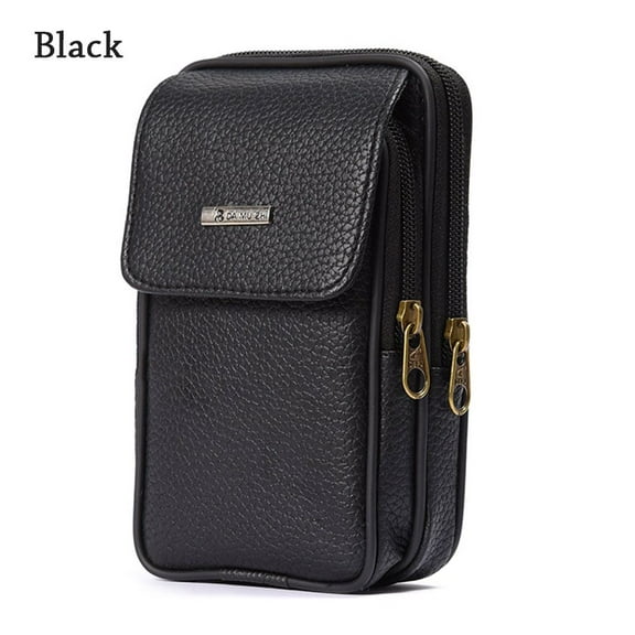 Casual Travel Sport Phone Pouch Bum Belt Pack Small Waist Bag PU Leather BLACK