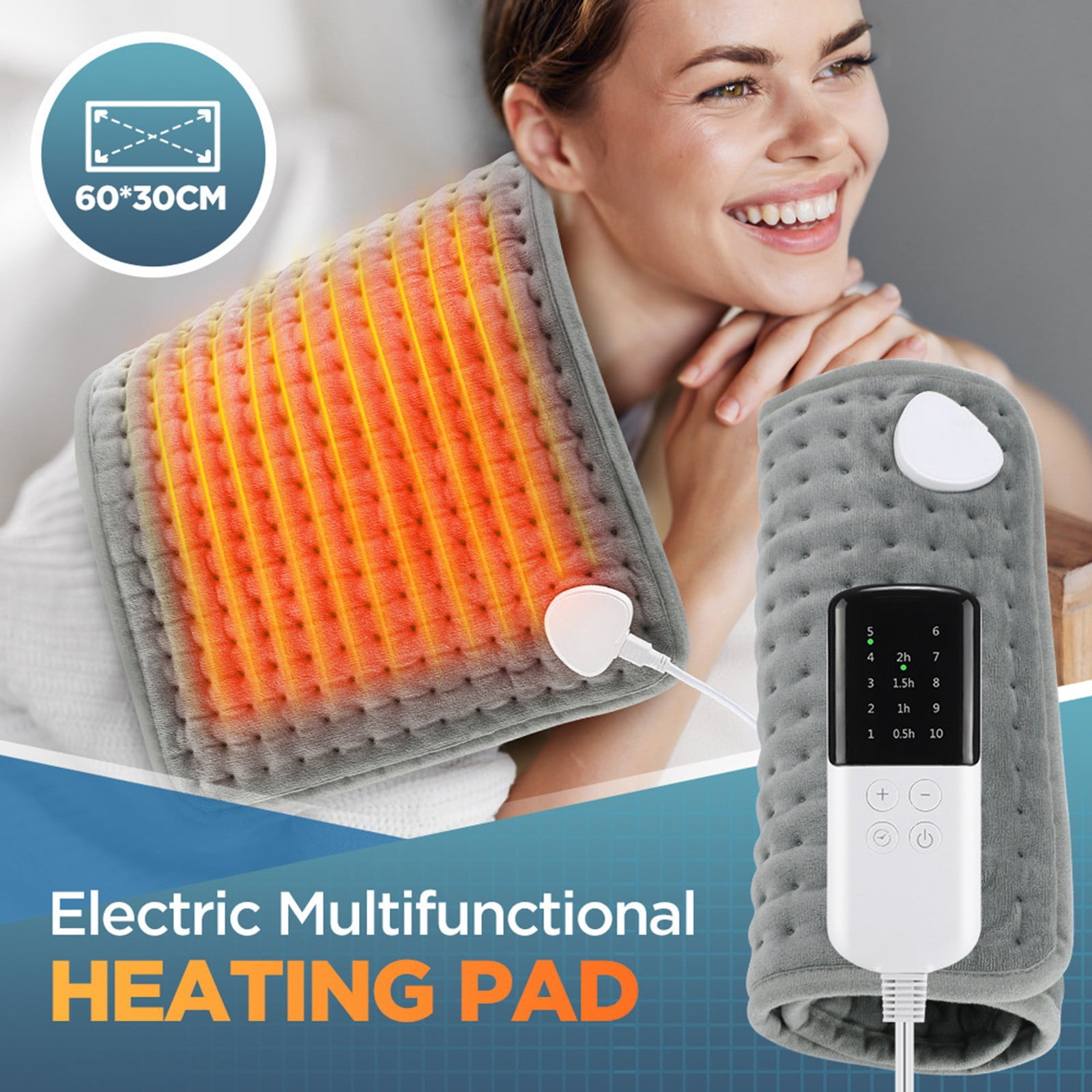 Electric Blanket - Foot, Back & Full-Body Warmer - 3-Speed Timer for Warming - 10-Level Temperature Adjustment Pain Relief Heated Pad Camping & Hiking Heating Thick Bed Blanket,Gray D