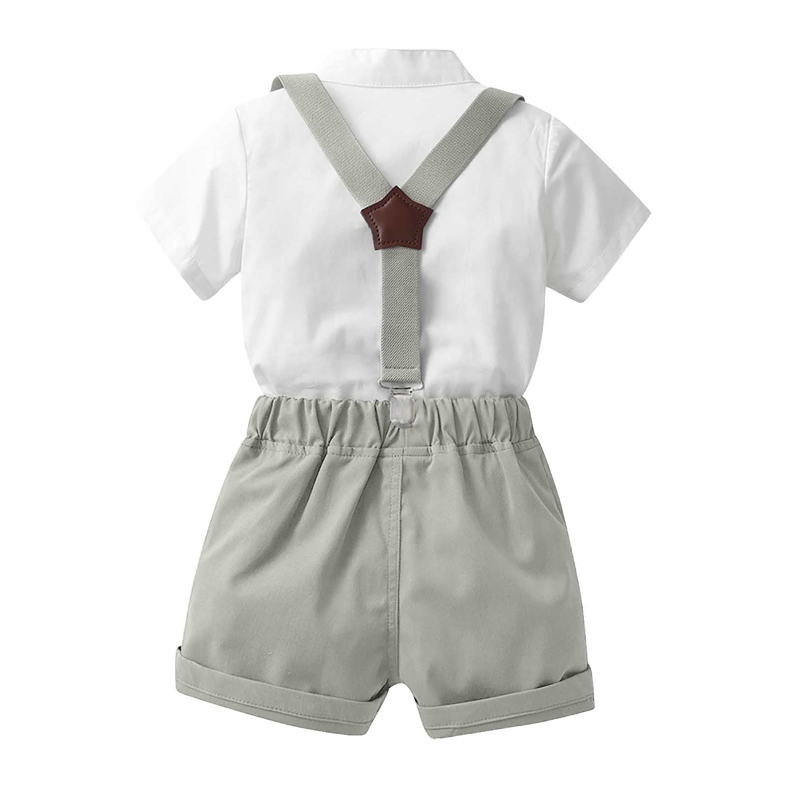 Toddler Boy Dress Suit Clothes Sets Button Down Shirt Suspender Pants Birthday Outfit Toddler Outfits 12-18 Months