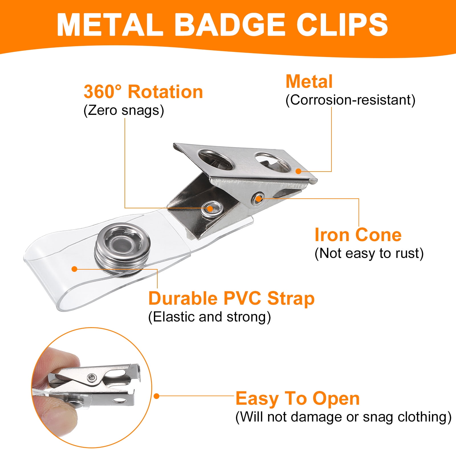 Uxcell 100Pcs Metal Badge Clips with Clear Straps Double Hole ID Badge Clips Name Tag Clips ID Strap Clip Adapter for ID Cards Name Tags Badge Holders Work Badges