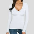 thumbnail image 2 of Annhoo Long Sleeve Shirts for Women Spring Slim Stretchy V Neck Base Layer Tees Basic Solid Color Undershirts, 2 of 8