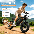 thumbnail image 4 of Teen Electric Bike, 750 & 1000W Motor 20+MPH Speed, 48V 15.6AH Removable Battery, 60 Miles Range, 16×4 Fat Tire Full Suspension E-bike with 3 Speed Assist UL2849, 4 of 8