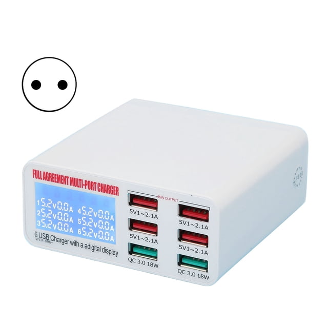 Muti Port USB Adapter Power Plug, Multiple USB Wall Charger 6 Port 100-240V Fire Retardant With LED Display For Tablet For Smartphone EU Plug
