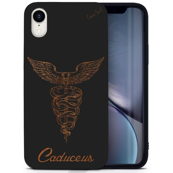 Wood phone case for iPhone XR compatible protective cell phone cover shockproof slim fit laser engraved Mercury design Black wood case for Men & Women by CaseYard