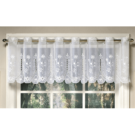 Samantha Embroidered Sheer White Kitchen Curtain Valance