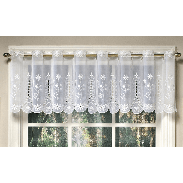 Samantha embroidered sheer white kitchen curtain valance