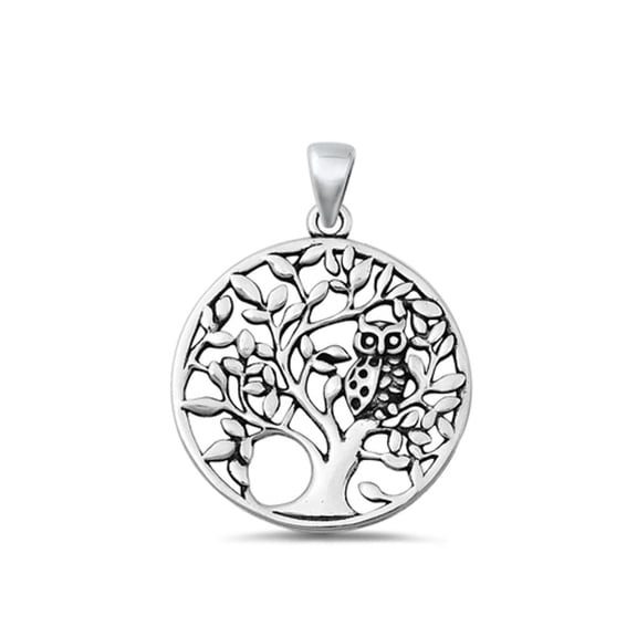 Sterling Silver Oxidized Tree & Owl Outlined Pendant Charm .925 New Jewelry Female Unisex