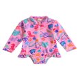 thumbnail image 1 of QJUHUNG Kid Baby Girls One Piece Swimsuit Long Sleeve Zipper Swimwear Ruffle Rashguard Bathing Suits Beachwear, 1 of 9