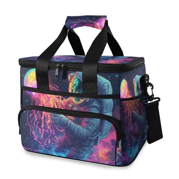 FORMRS Insulated Cooler Bag 24 Cans Capacity Soft Leakproof Lunch Box with Side Pockets, Space Astronaut