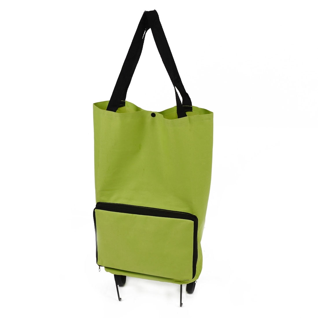 Unique Bargains Polyester Handy Foldable Bag Wheel Cart Shopping Trolley Green