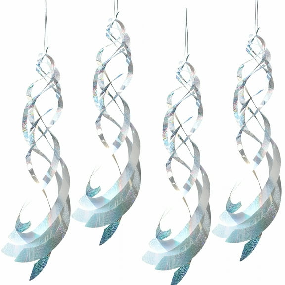 LAMIRO 4 Pieces 20 Inches Silver Spiral Bird Reflectors Deterrents for Outside,Hanging Reflective Wind Spinner Bird Repellent Devices Keep Animals Away for Outdoor Patio Lawn Garden Decorations