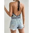 thumbnail image 4 of Women'S Floral Print Backless Halter Top Sleeveless Tie Knot Front - Crop Tops Green L, 4 of 8