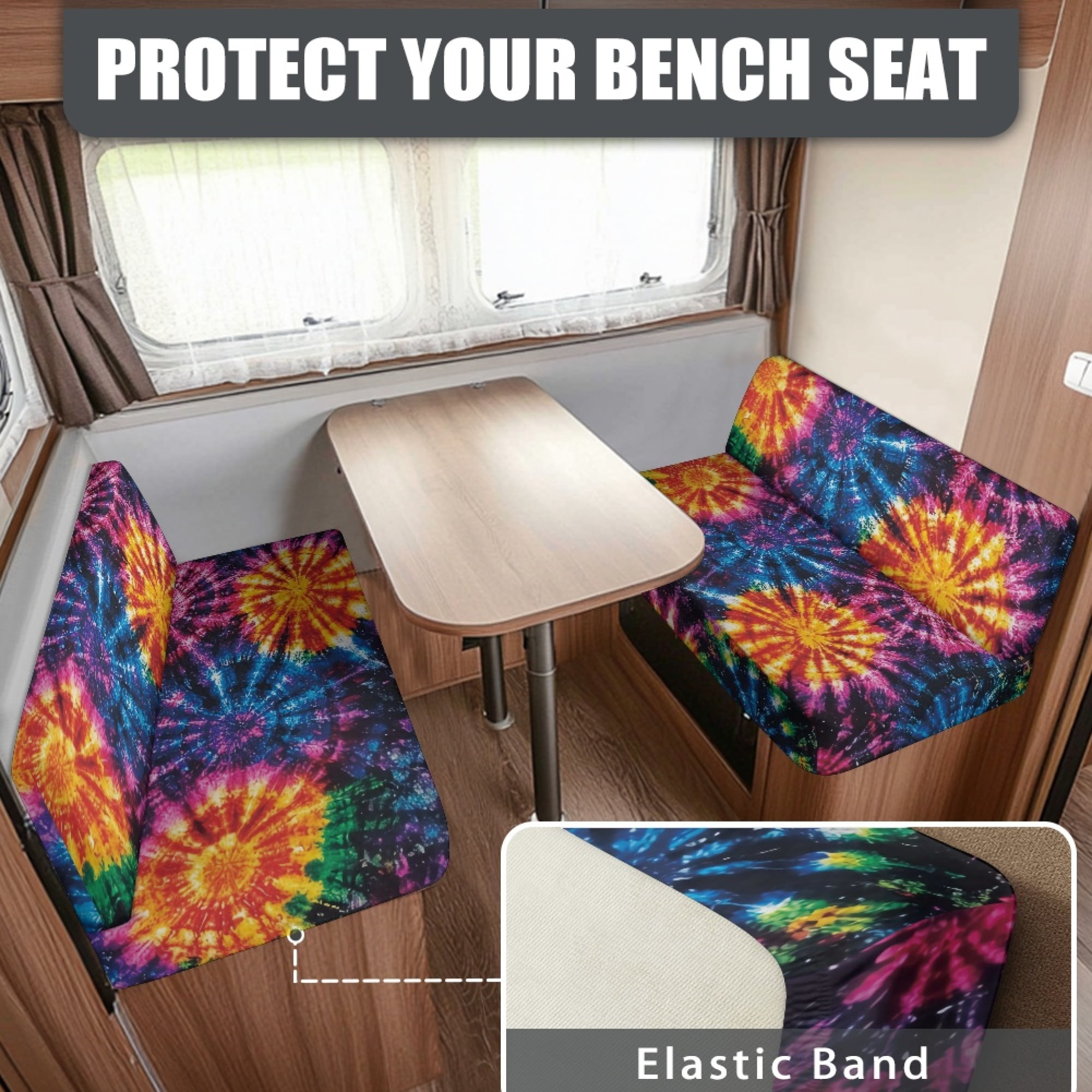 Yuyamidu Whilpool Tie Dye RV Dinette Cushion Covers Washable Camper Cushion Slipcover 1 Bench Cover 1 Backrest Cover Stretch Seat Sofa Chair Cover RV Accessory