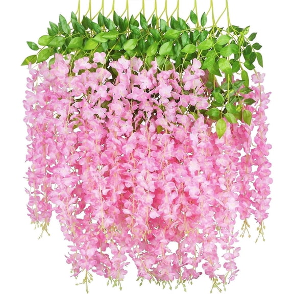 White Wisteria Flower Vines Garland,Artificial Hanging Garland Silk Flowers String for Home Decor and Wall Greenery,3.6 Feet Fake Wisteria Vines for Wedding and GardenDecoration,12 Pcs,Pink