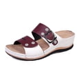 thumbnail image 4 of Rokment Vintage Rhinestones Orthopedic Platform Wedges Slides Sandals for Women Beach Summer Sparkly Buckles Color Block Leather Casual Dress Walking Slip on Slippers Wine Size 8.5, 4 of 5