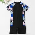 thumbnail image 4 of Fesfesfes Girls Floral Print Short Sleeve Zip Front 1Piece Swimsuit with Boyleg Bottom Quick Dry UV Protection Swimwear for Kids Beach Pool Play Active Rash Guard Swim Outfit(Black,4-5 Years), 4 of 9