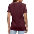 thumbnail image 5 of Only Moment USA Holiday Shirts Crew Neck Short Sleeve Women's Cotton and Linen Independence Day American Flag Floral Print Shirt Wine,L, 5 of 6