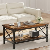 DELAMU Rustic Wood Coffee Table Rectangle for Living Room, Brown