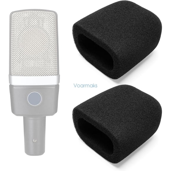 2-Pack Foam Windscreen Mic Cover For AKG C214 C314, Se Electronics X1 A, SE 4400 4100, BEHRINGER B906,SUPERLUX PRA628 Microphone, High-Density Pop Filter, Square Black