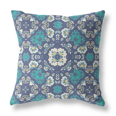 Amrita Sen Suede Zippered Pillow With Blue And White CAPL283FSDS-ZP-16x16