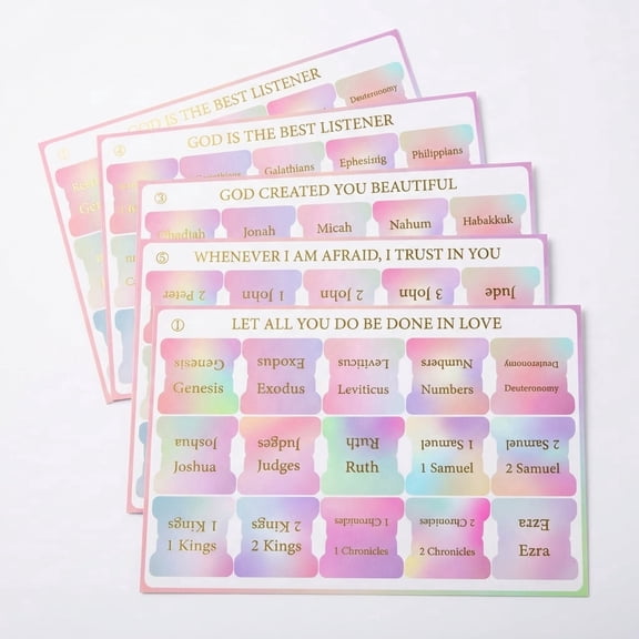 COREBAY Pastel Gradient Bible Tabs with Gold Foil Lettering, 5 Sheets, Unisex Bible Index Tabs for Easy Navigation, Ideal for Bible Study and Christian Gifts