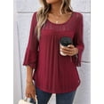 thumbnail image 3 of Women'S Ruffle 3/4 Sleeve Elegant Dressy Blouses Crew Neck Double Layers Mesh Tunic Tops Red S, 3 of 7